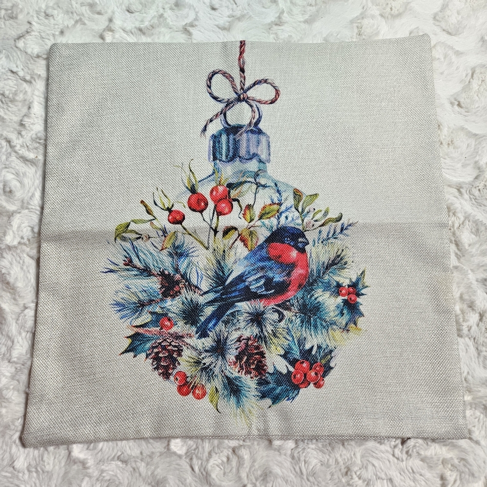 Bullfinch Christmas Print Single Canvas Throw Pillow Cover